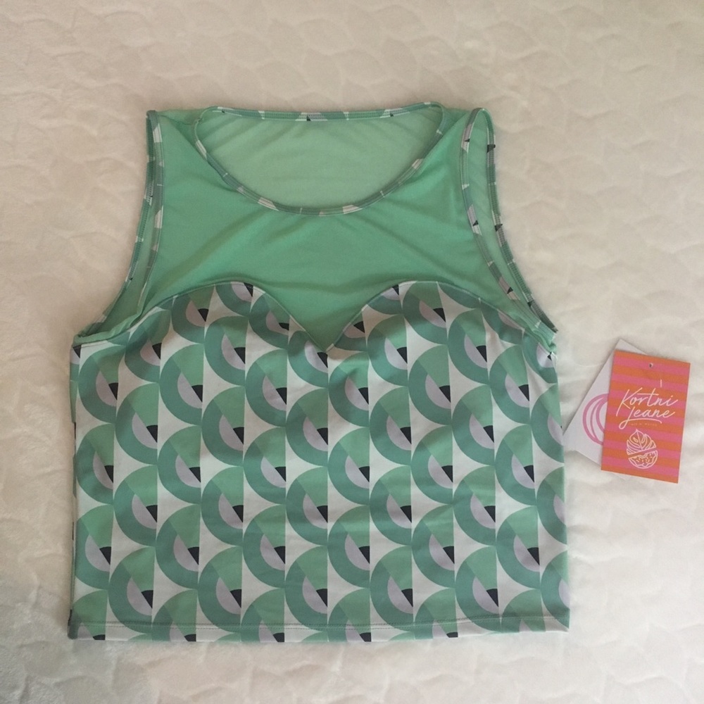 Kortni Jeane Retro Birds Eye Netted Sweetheart Top